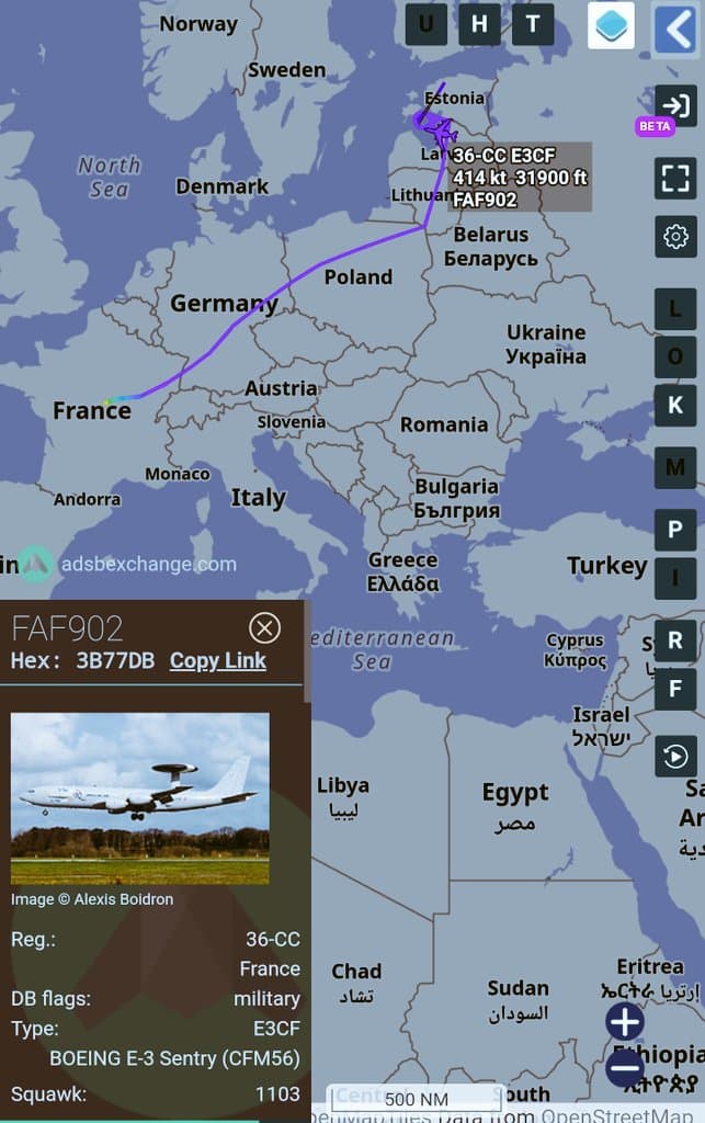 French E-3 Sentry operating over Gulf of Riga