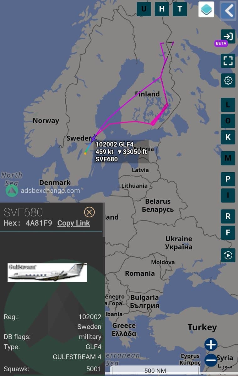 Swedish Gulfstream IV returns from Finland border mission