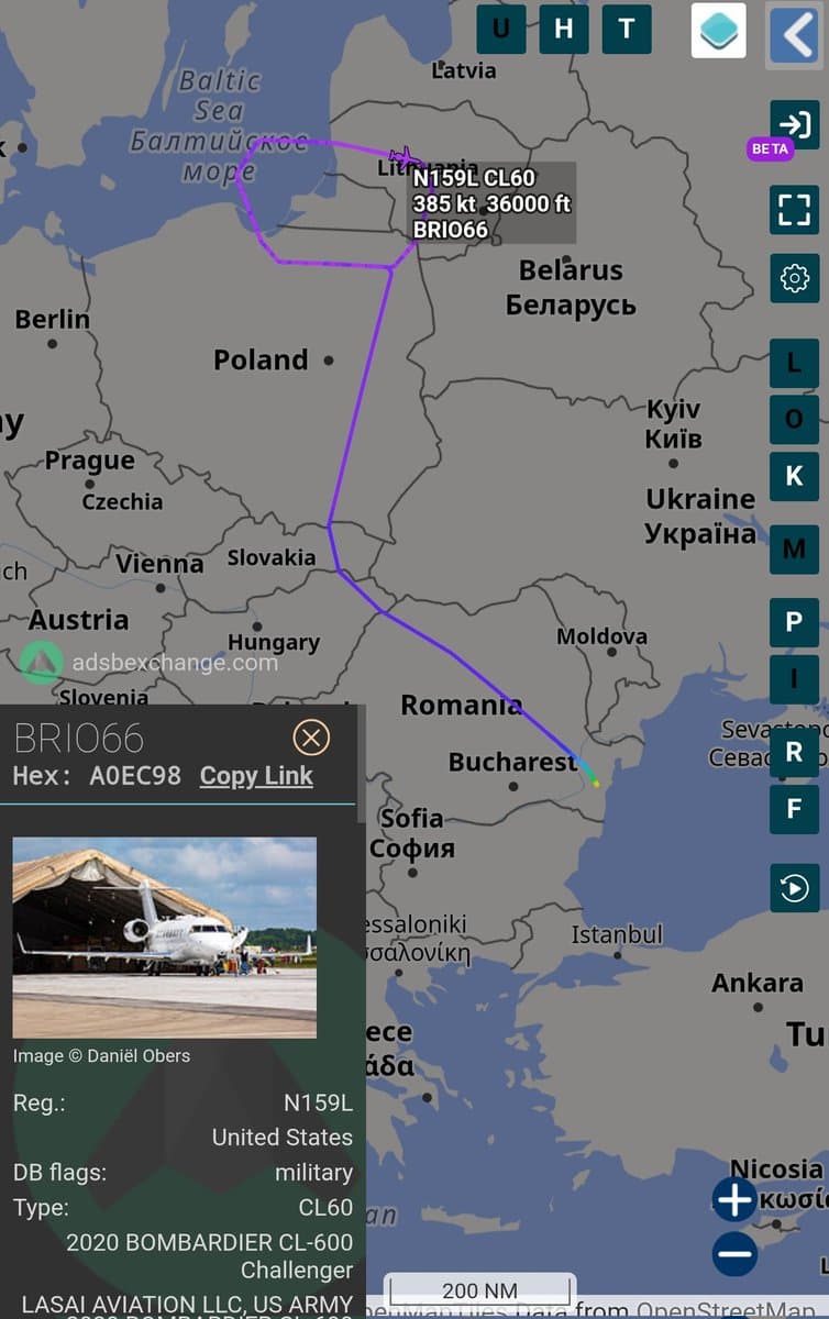 US Army aircraft conducts ISR flight near Kaliningrad