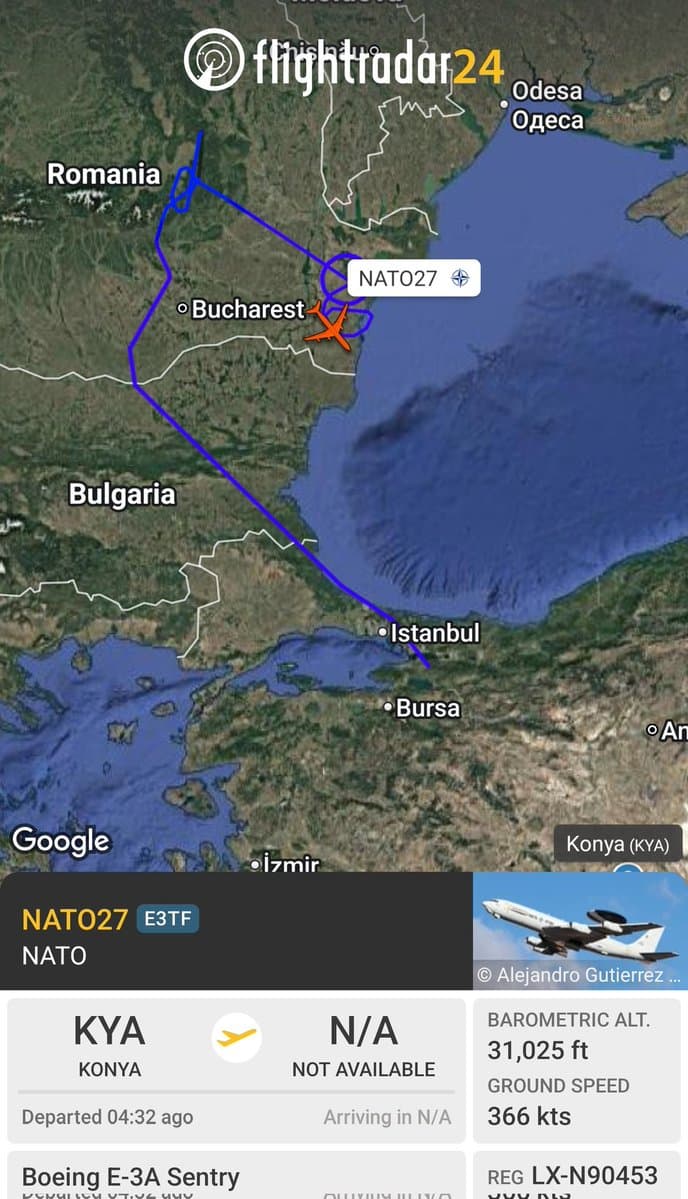 NATO E-3 Sentry operating near Romania