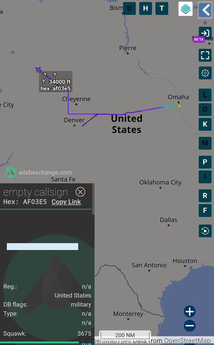 US E-6B Mercury tracked over Wyoming