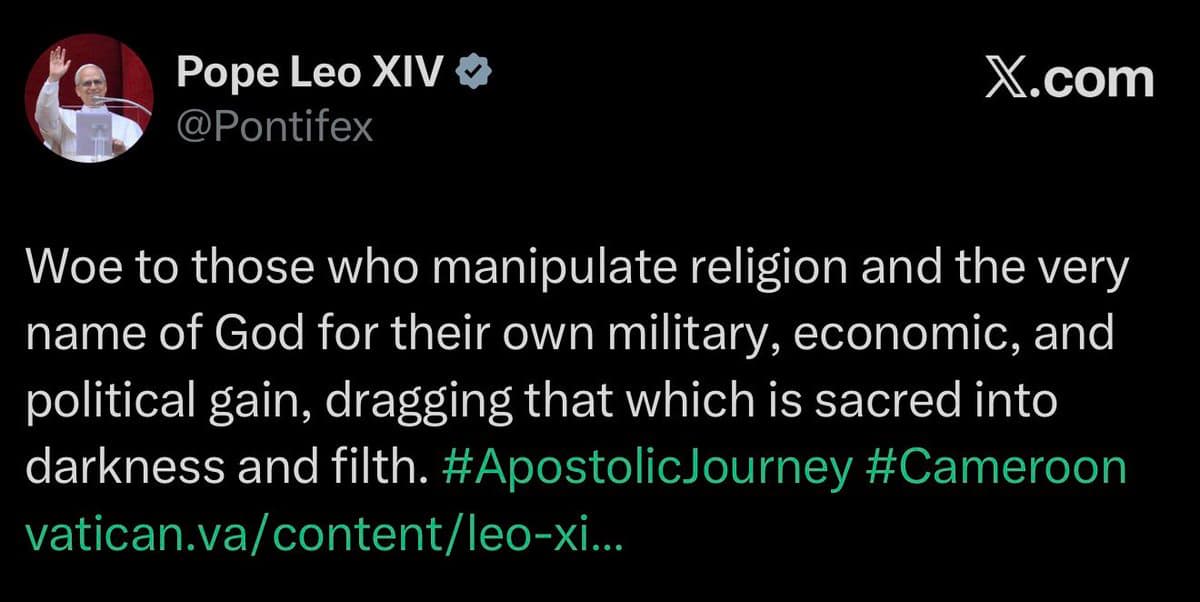 Pope Leo XIV warns against using God for politics