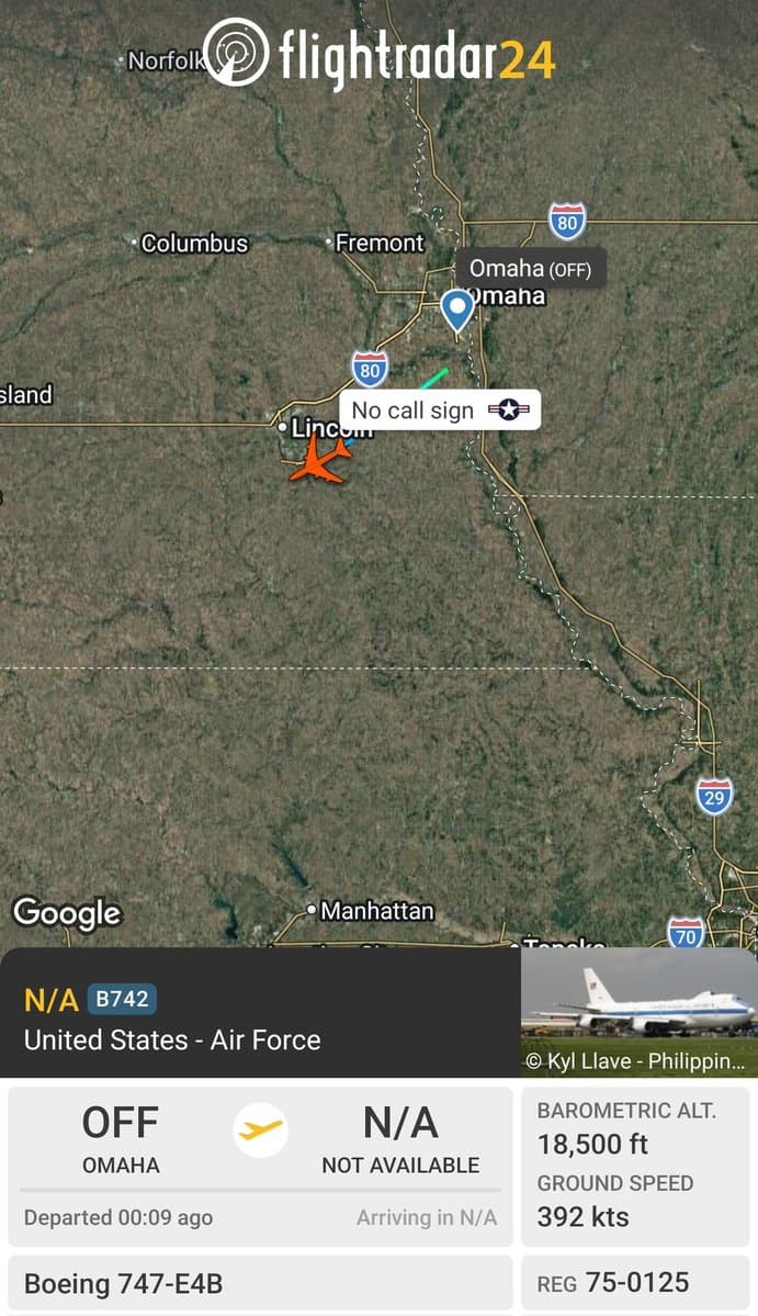 US E-4B Nightwatch tracked from Offutt AFB