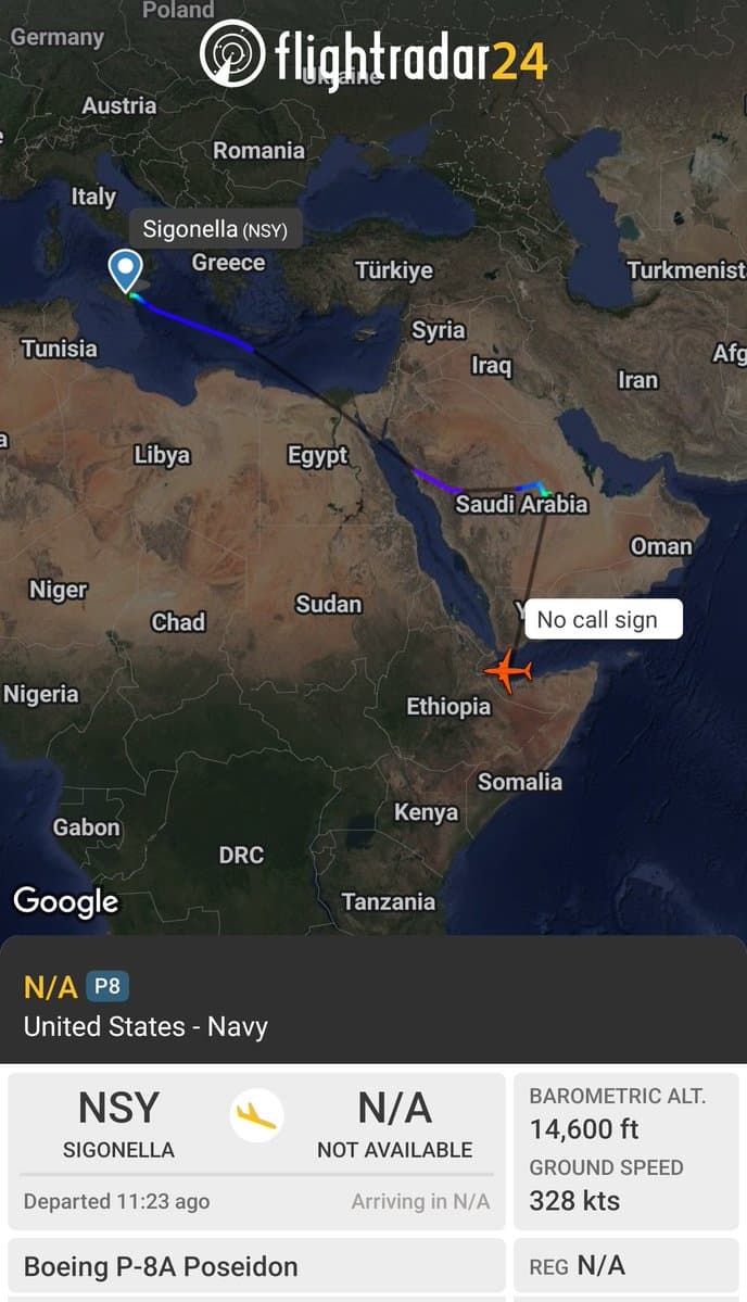 US P-8A patrols from Sigonella to Djibouti
