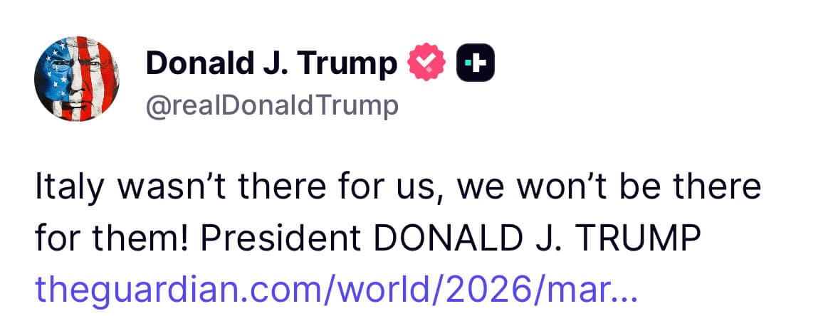 Trump threatens to abandon Italy