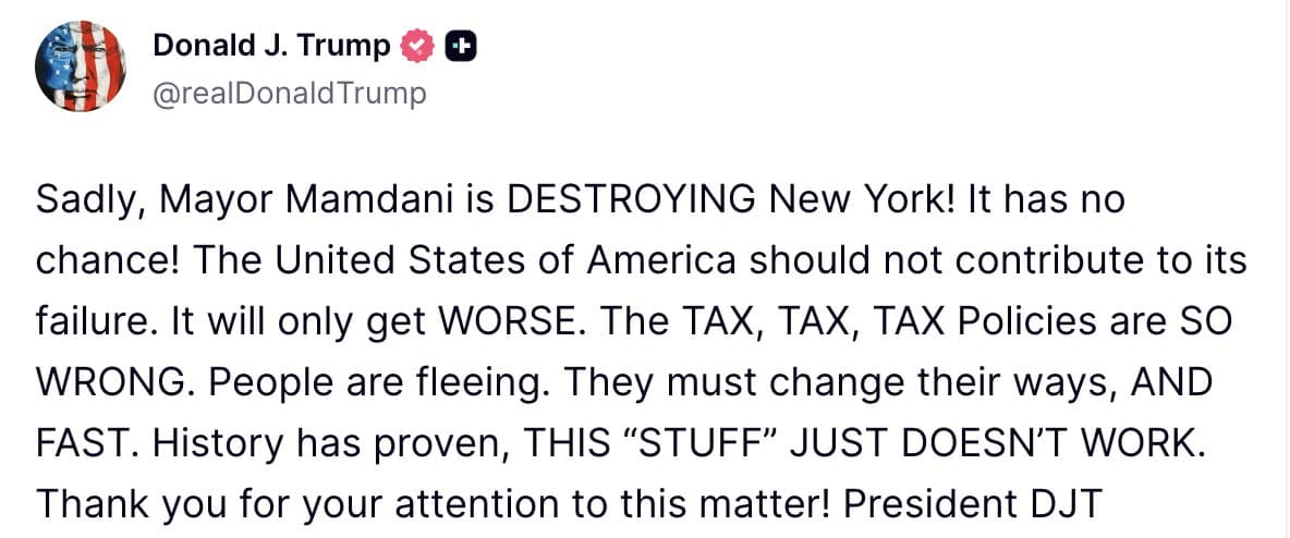 Trump attacks NYC mayor, warns US may not help